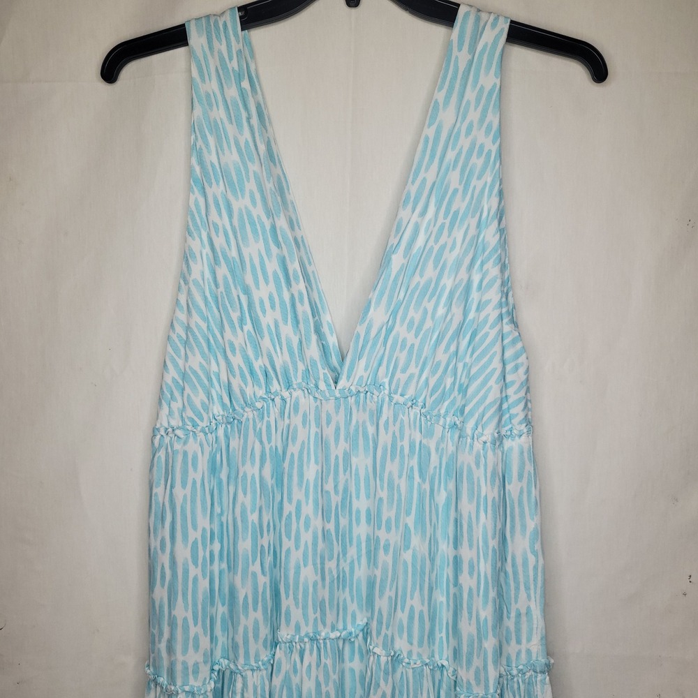 Relaxx by Exist - Blue & White Abstract Tiered V-Neck Maxi Dress - Picture 4 of 6